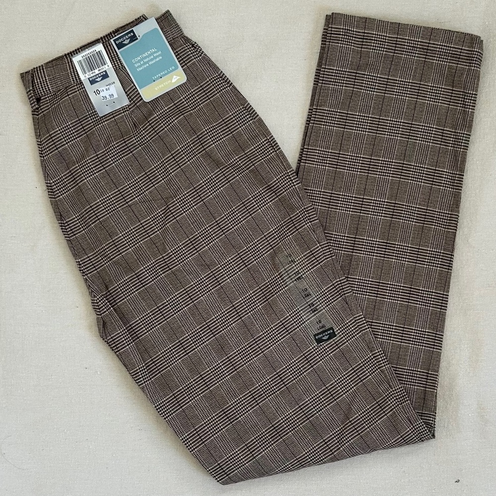 NWT NOS Vintage Dockers Stretch Flat Front Plaid Pants 10 Long